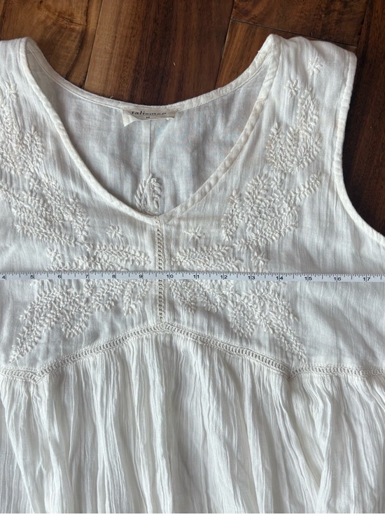 Talisman Boho White Gauze Sleeveless Maxi Dress with Embroidered Yoke Medium - Picture 7 of 11